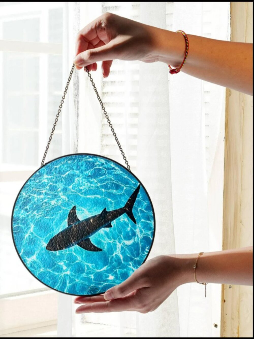 Shark Stained Glass Suncatcher: Ocean Art Window Hanging